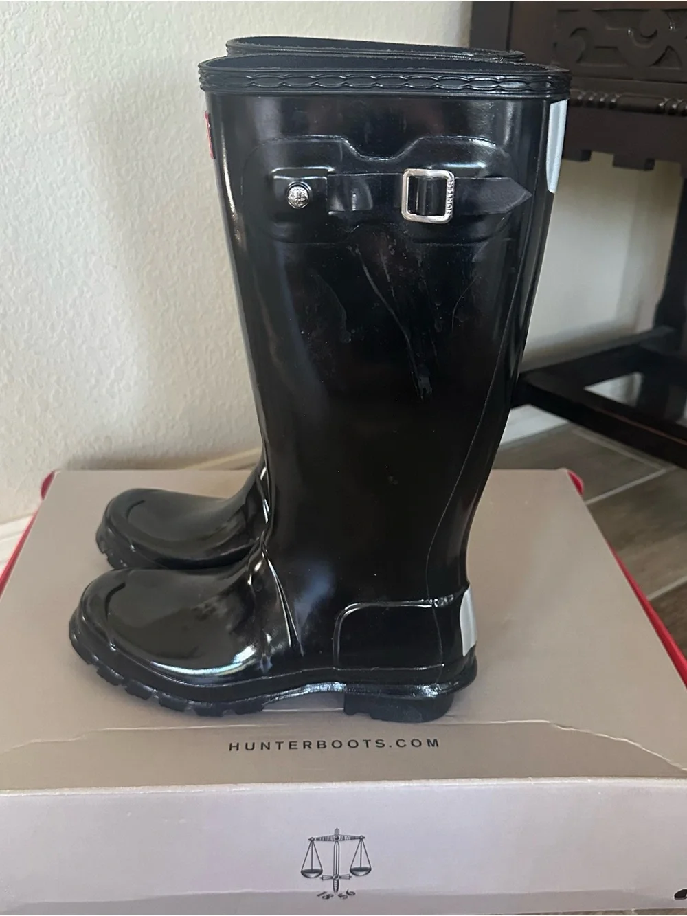 Hunter Kids Gloss Black Tall Rain Boots size 4B/5G